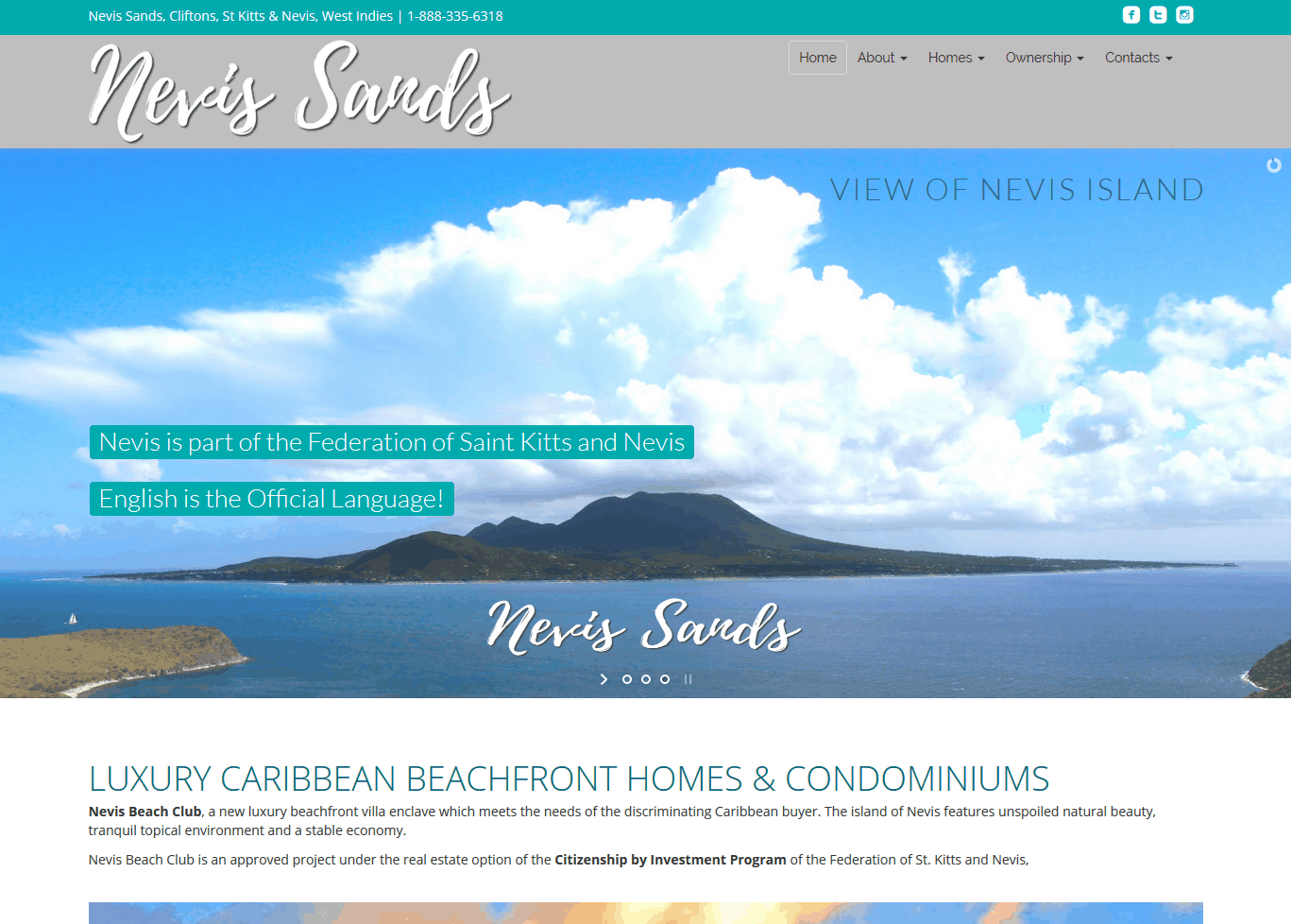 Nevis Sands Website by iSatisfy.com Miami Web Design